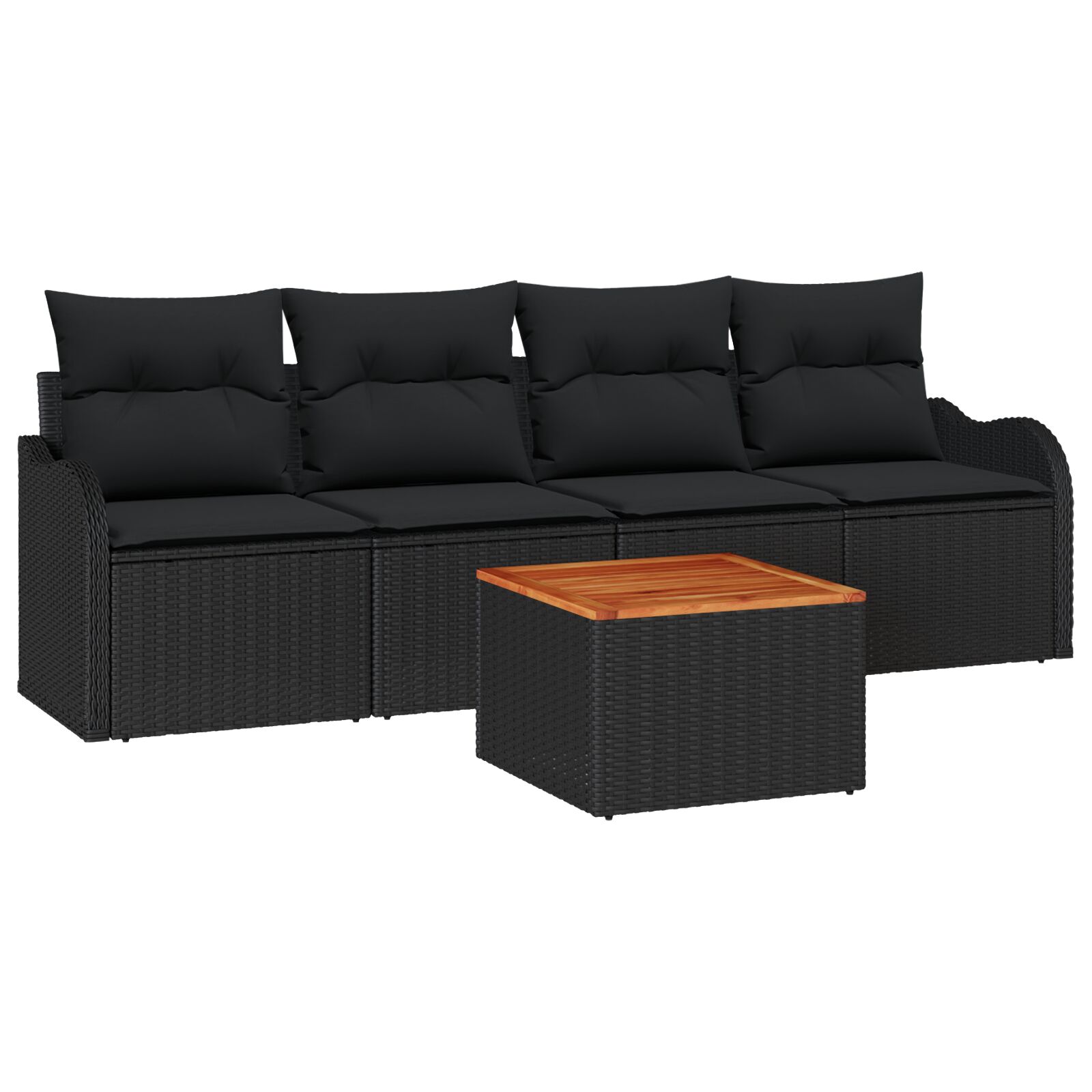 5-teiliges Garten Sofa Set mit Kissen Schwarz Poly Rattan Akazie, 2-Sitzer Garten Sofa mit Kissen Schwarz Poly Rattan 5-teiliges Garten Sofa Set mit Kissen Schwarz Poly Rattan Akazie, 2-Sitzer Garten Sofa mit Kissen Schwarz Poly Rattan