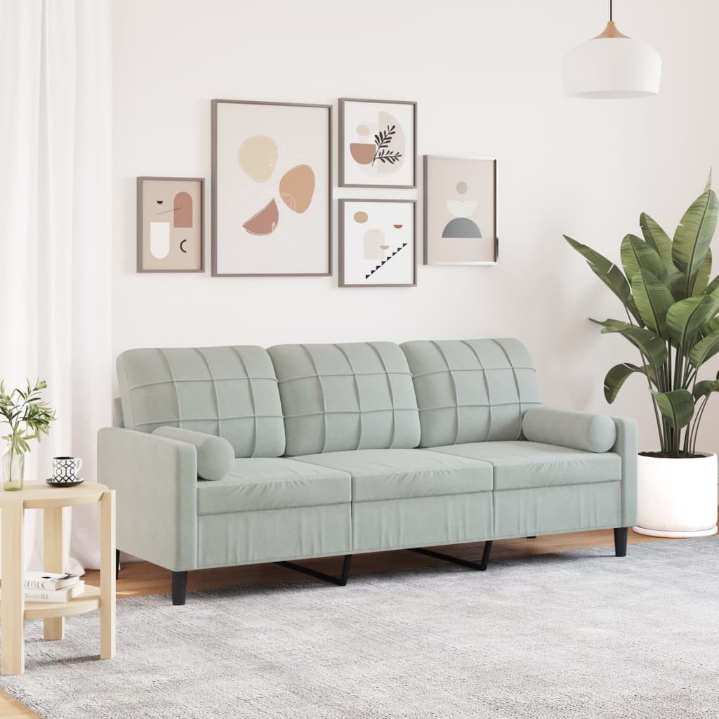 3-Sitzer-Sofa mit Zierkissen Hellgrau 180 cm Samt 3-Sitzer-Sofa mit Zierkissen Hellgrau 180 cm Samt