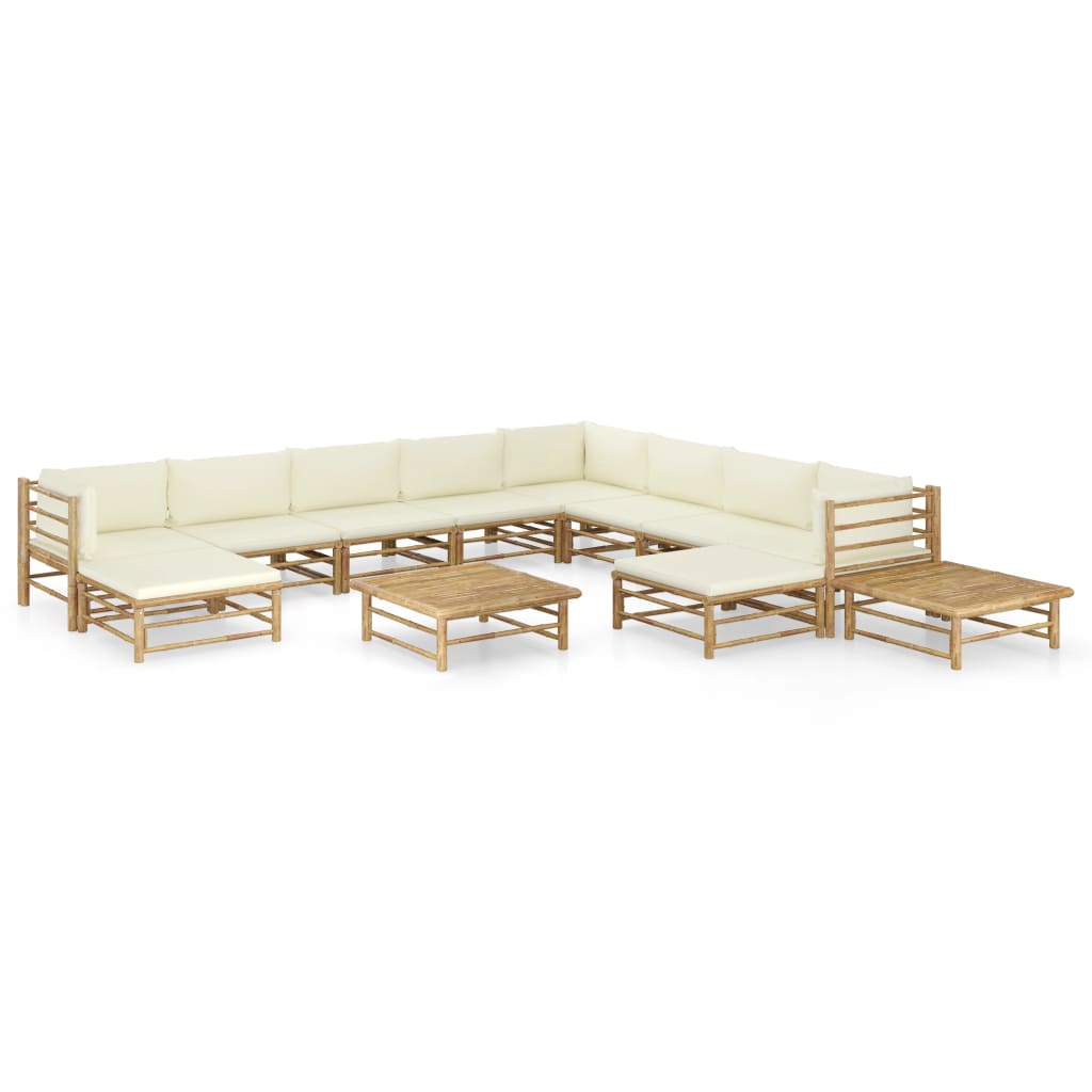 12-tlg. Garten-Lounge-Set mit Cremeweißen Kissen Bambus 12-tlg. Garten-Lounge-Set mit Cremeweißen Kissen Bambus