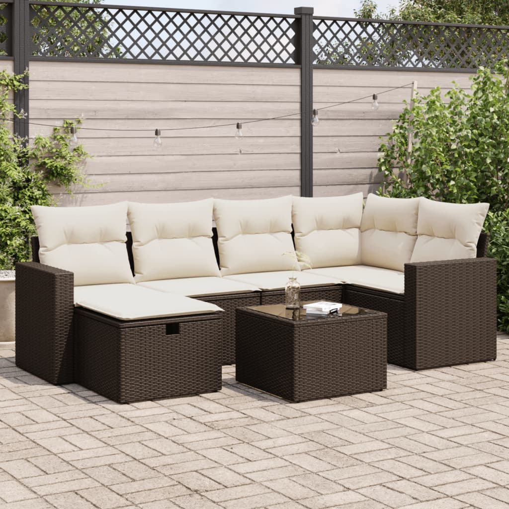 7-tlg. Garten-Sofagarnitur mit Kissen Braun Poly Rattan 7-tlg. Garten-Sofagarnitur mit Kissen Braun Poly Rattan