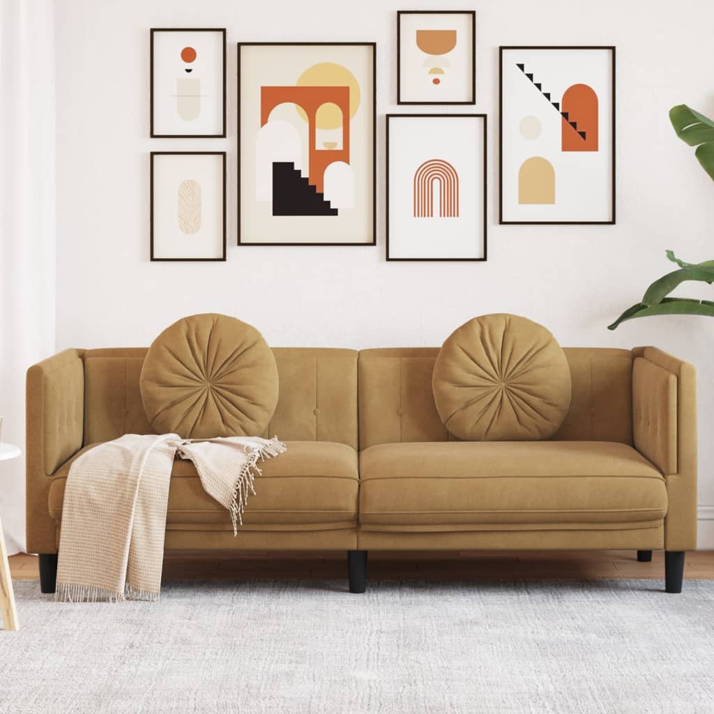 Sofa mit Kissen 3-Sitzer Braun Samt Sofa mit Kissen 3-Sitzer Braun Samt