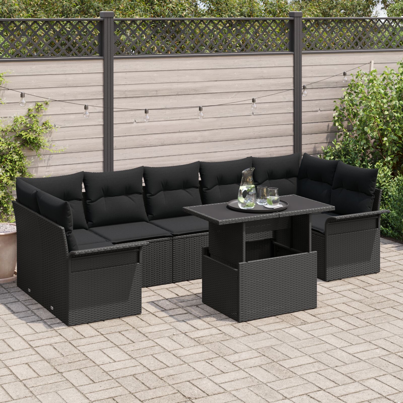 8-teiliges Garten-Sofaset mit Kissen Schwarz Poly-Rattan