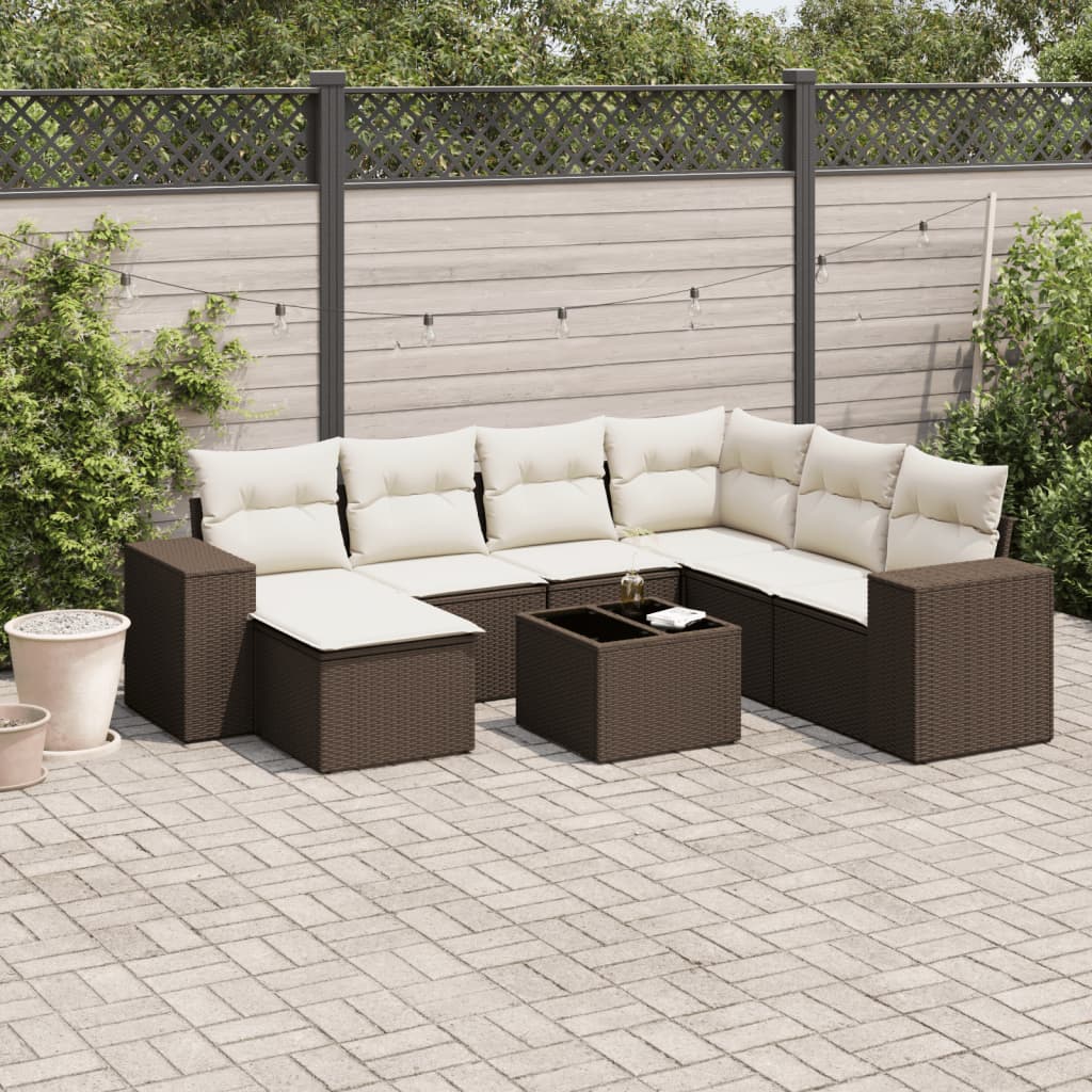 8-tlg. Garten-Sofagarnitur mit Kissen Braun Poly Rattan 8-tlg. Garten-Sofagarnitur mit Kissen Braun Poly Rattan