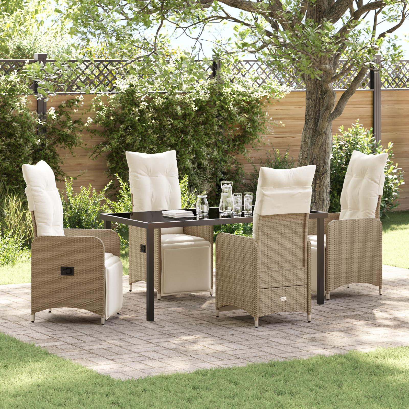 5-teiliges Garten-Dining-Set mit Kissen Beige Poly Rattan 5-teiliges Garten-Dining-Set mit Kissen Beige Poly Rattan