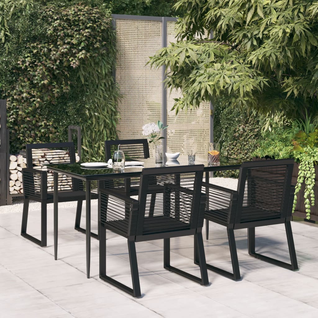 5-tlg. Garten-Essgruppe Schwarz PVC Rattan 5-tlg. Garten-Essgruppe Schwarz PVC Rattan