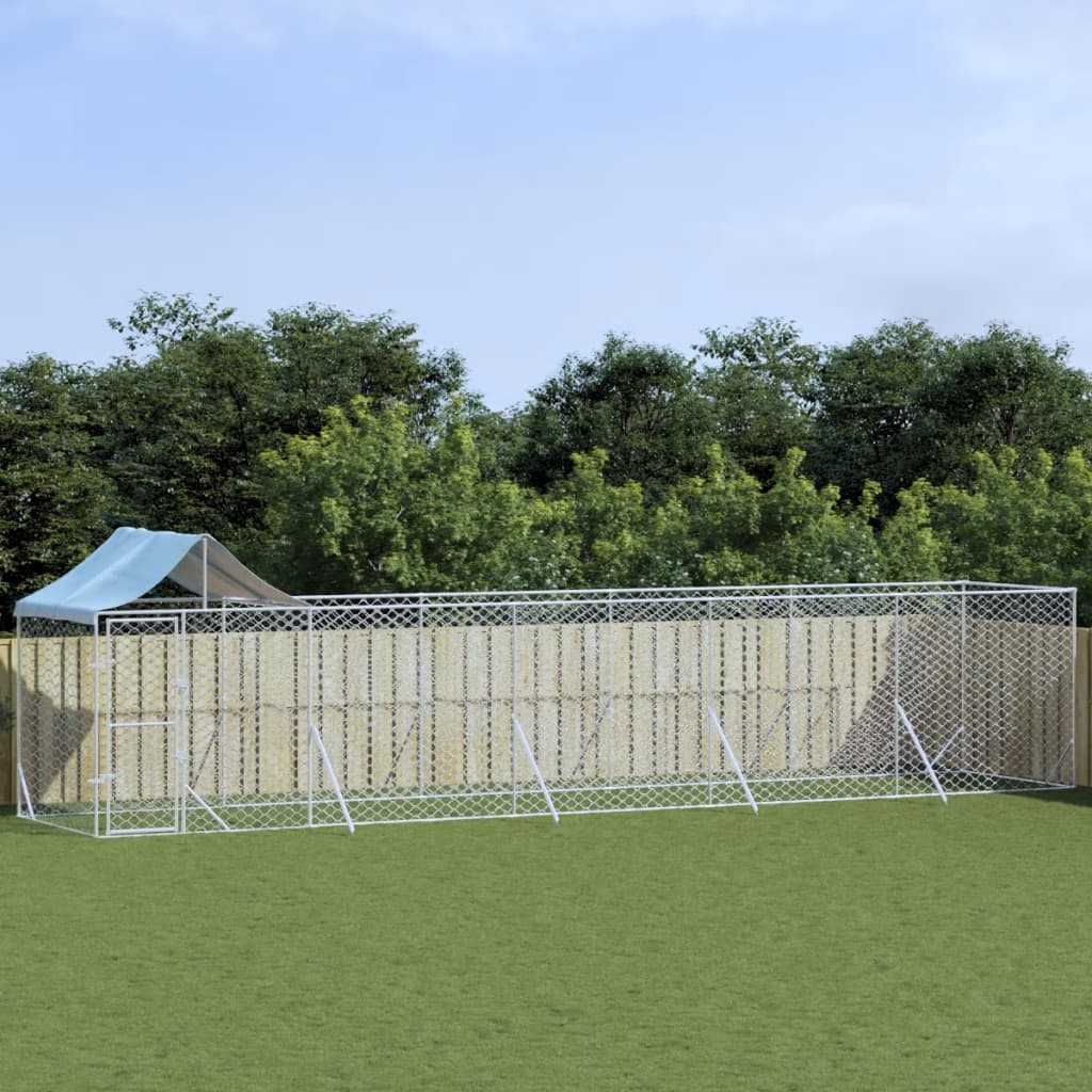 Outdoor-Hundezwinger mit Dach Silbern 10x2x2,5 m Stahl Verzinkt