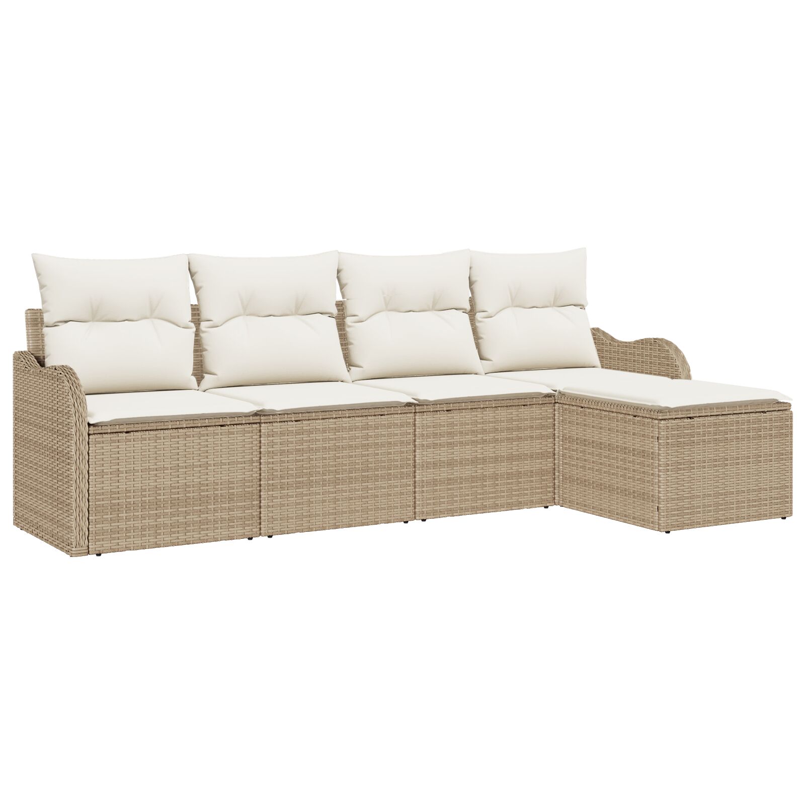 5-teiliges Garten-Sofa-Set mit Kissen Beige Poly Rattan, 2-Sitzer Garten-Sofa mit Kissen Beige Poly Rattan