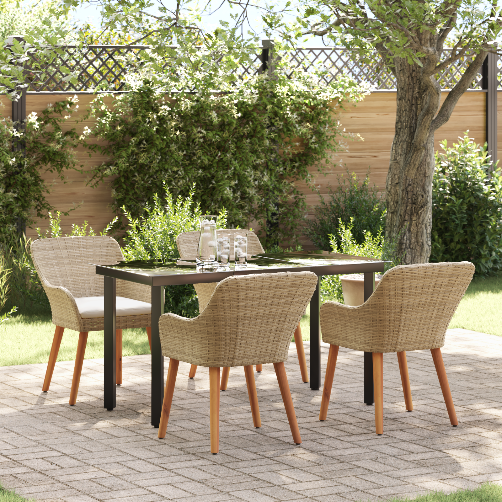 5-teiliges Gartentischset Beige Poly Rattan