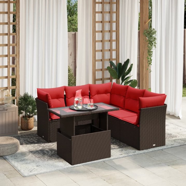 6-teiliges Gartensofa-Set mit Kissen, braun, Polyrattan 6-teiliges Gartensofa-Set mit Kissen, braun, Polyrattan