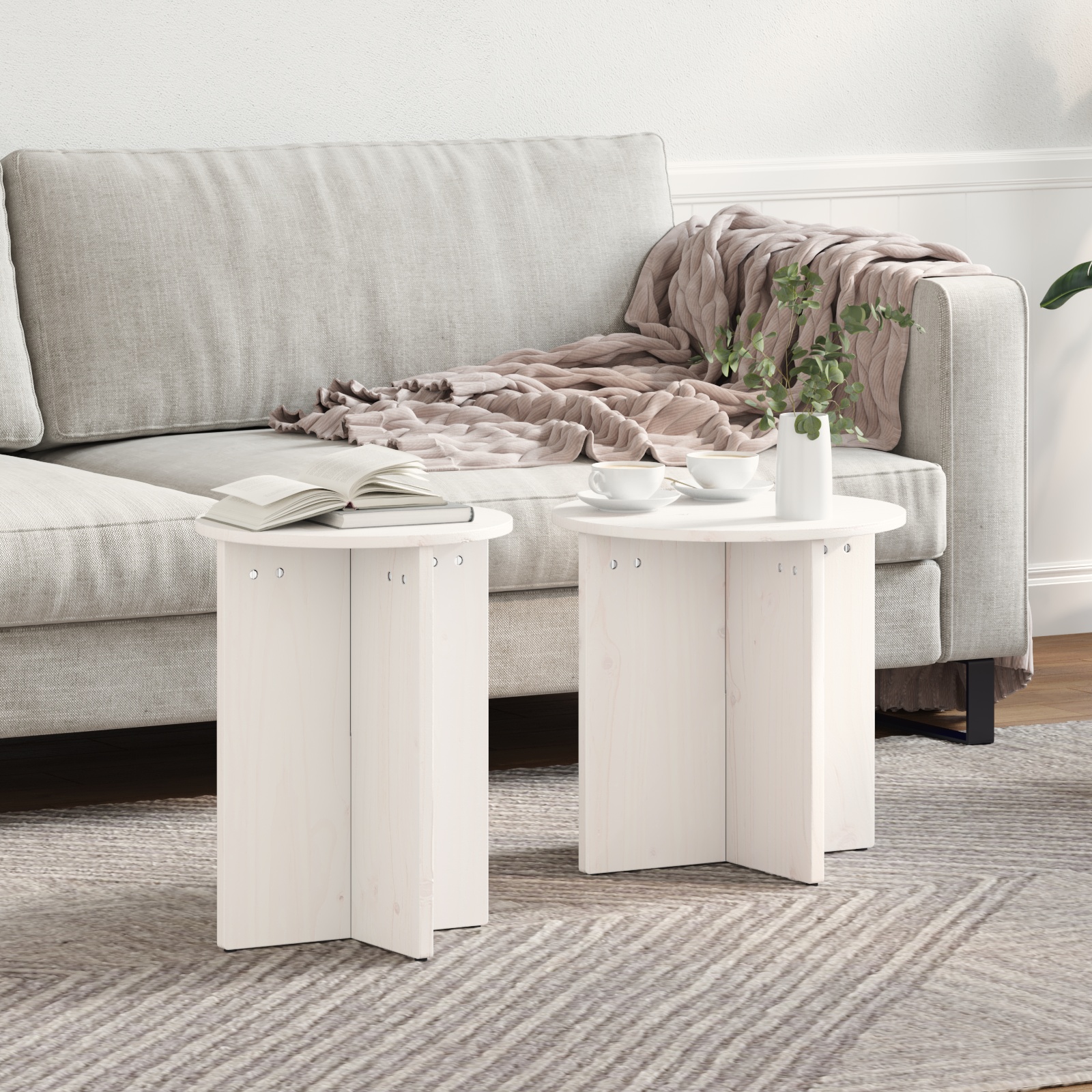 Kaffeetisch Set 2 pcs Weiß 41,5 x 41,5 x 41 cm Massivkiefer
