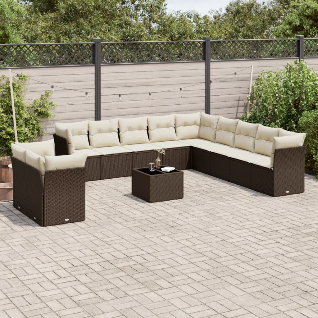 12-tlg. Garten-Sofagarnitur mit Kissen Braun Poly Rattan 12-tlg. Garten-Sofagarnitur mit Kissen Braun Poly Rattan