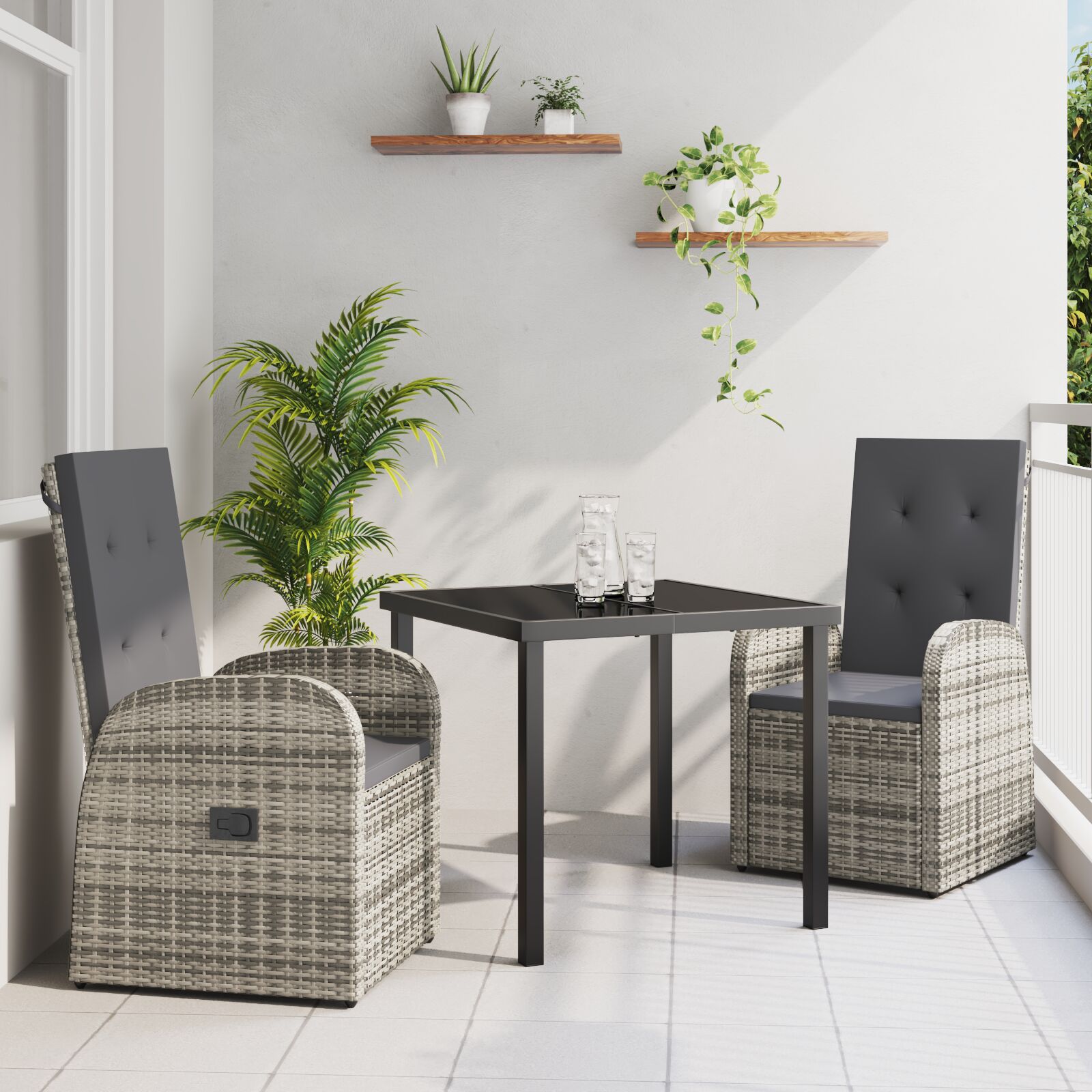 vidaXL 3-teilige Garten-Essgruppe mit Kissen Grau Poly Rattan vidaXL 3-teilige Garten-Essgruppe mit Kissen Grau Poly Rattan
