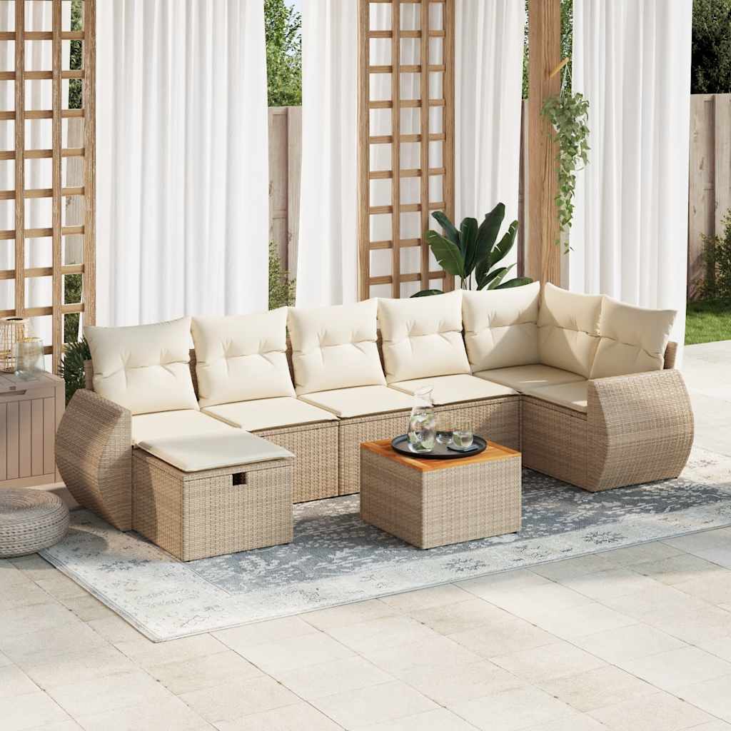 8-tlg. Garten-Sofagarnitur mit Kissen Beige Poly Rattan 8-tlg. Garten-Sofagarnitur mit Kissen Beige Poly Rattan