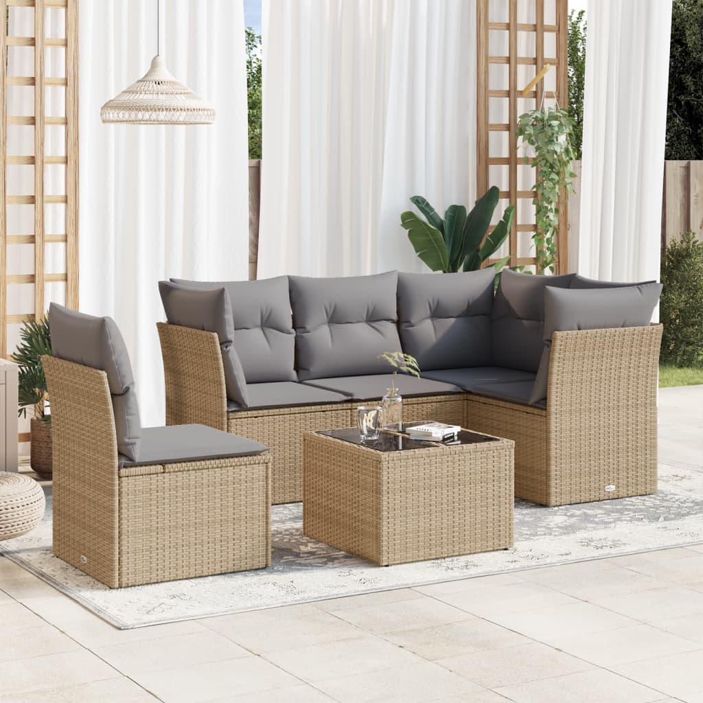 6-tlg. Garten-Sofagarnitur mit Kissen Beige Poly Rattan 6-tlg. Garten-Sofagarnitur mit Kissen Beige Poly Rattan