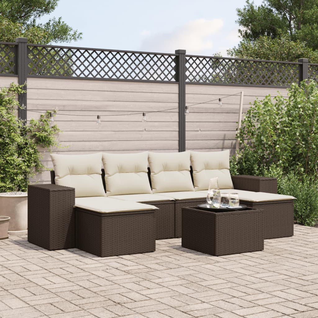 7-tlg. Garten-Sofagarnitur mit Kissen Braun Poly Rattan 7-tlg. Garten-Sofagarnitur mit Kissen Braun Poly Rattan