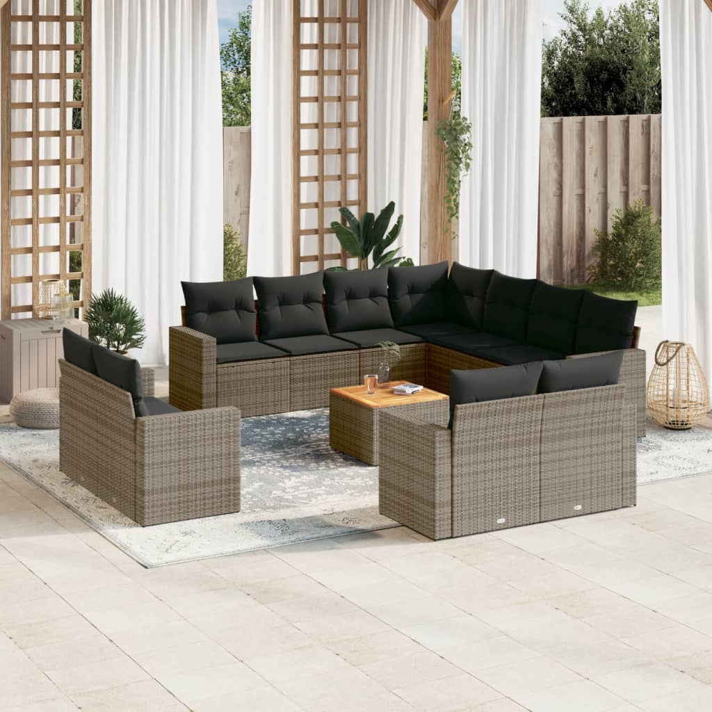 12-tlg. Garten-Sofagarnitur mit Kissen Grau Poly Rattan 12-tlg. Garten-Sofagarnitur mit Kissen Grau Poly Rattan