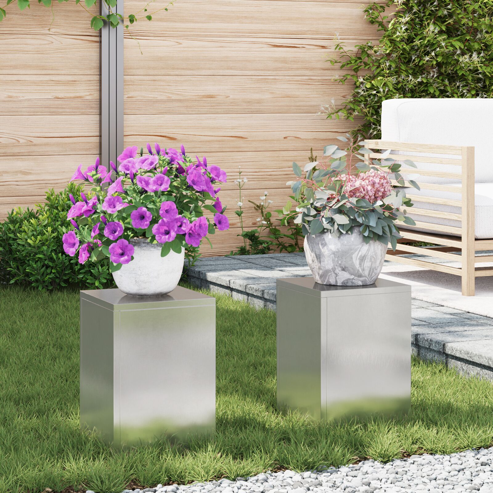 vidaXL Outdoor Pflanzenstände Säule 2 Stück 24x24x35 cm Edelstahl