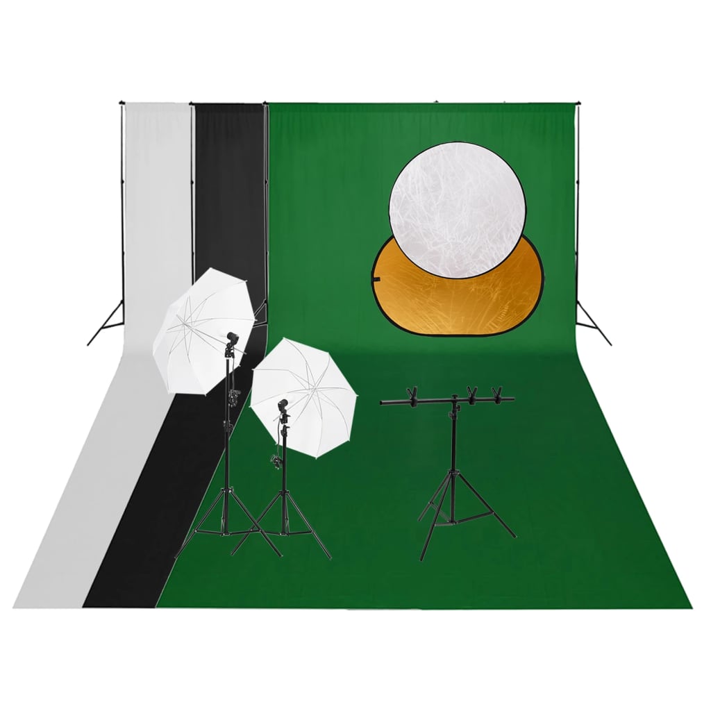 Fotostudio-Set mit Leuchten, Hintergrund und Reflektor Fotostudio-Set mit Leuchten, Hintergrund und Reflektor