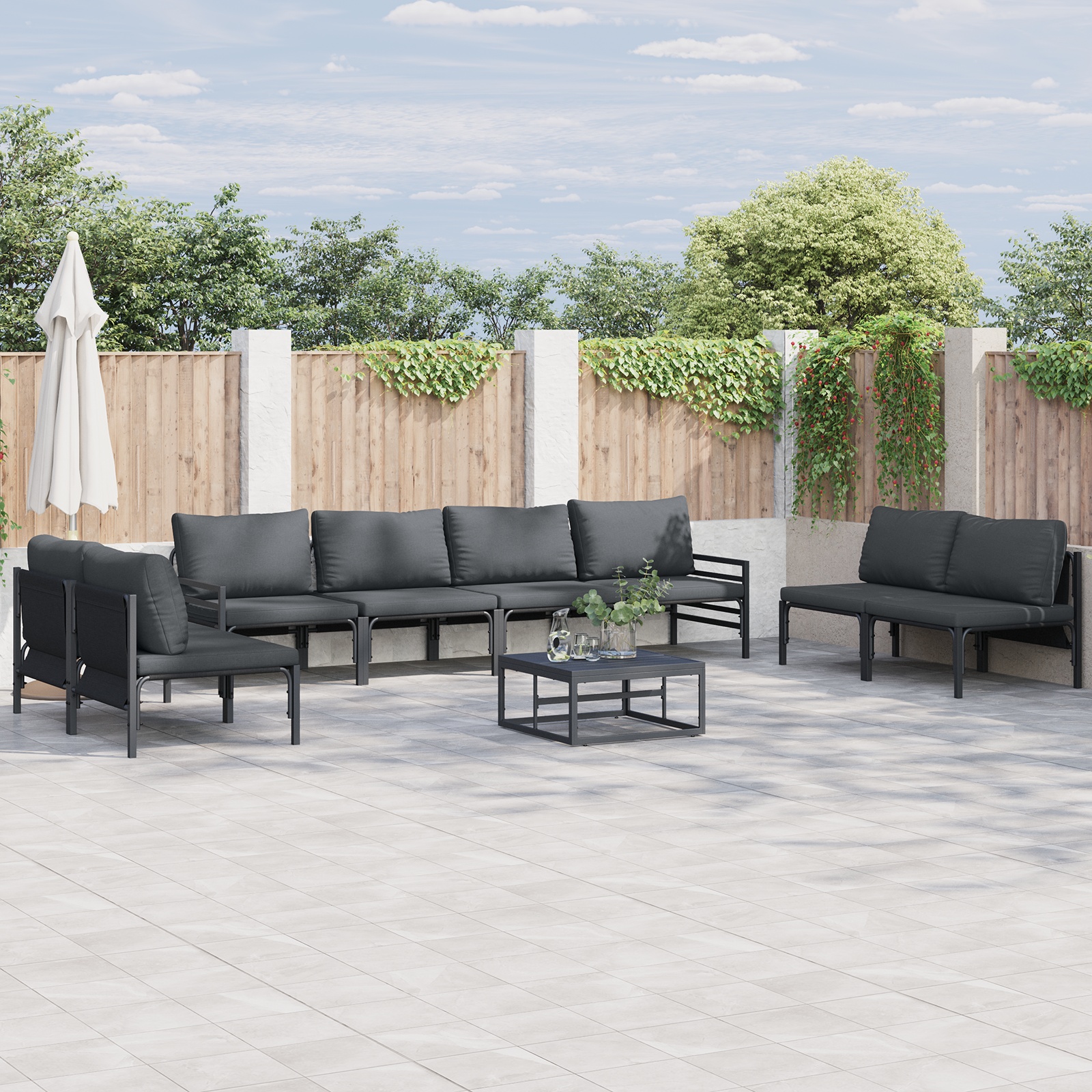 Garten-Sofa-Set 9 pcs Anthrazit Stahl Garten-Sofa-Set 9 pcs Anthrazit Stahl