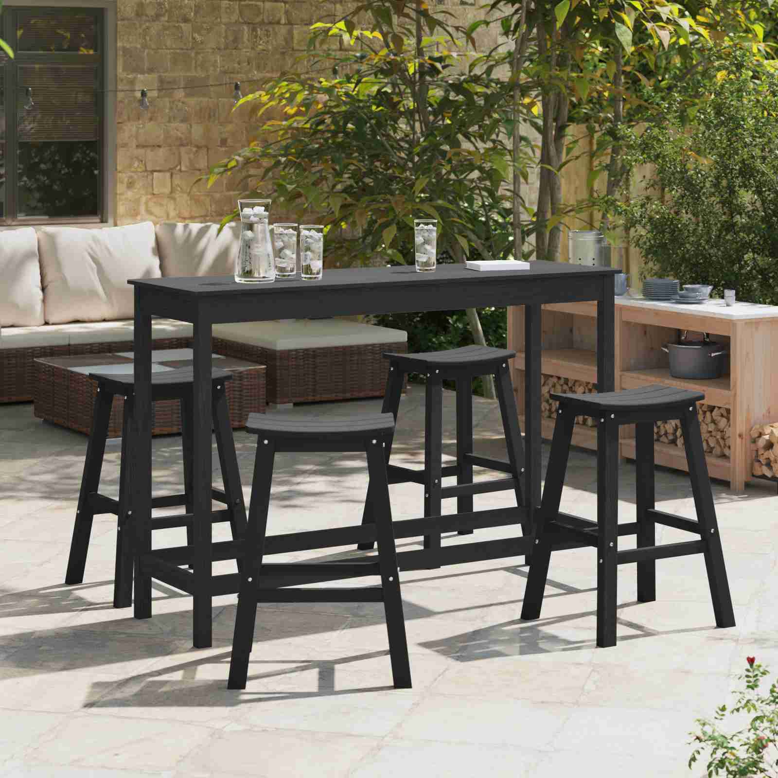 Barhocker 6 Stück Schwarz HDPE