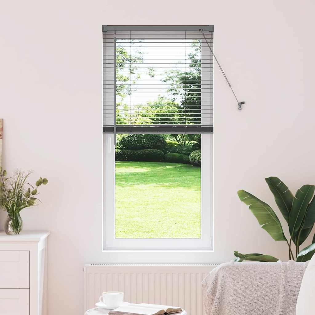 Fenster Jalousie mit Vorhängen Sonstiges Dunkelgrau 80 x 130 cm Aluminium