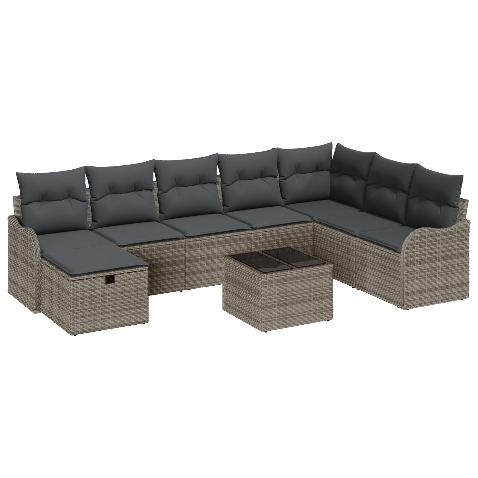 9-teilige Gartensofa Set mit Kissen Grau Poly Rattan, 2-Sitzer Gartensofa mit Kissen Grau Poly Rattan 9-teilige Gartensofa Set mit Kissen Grau Poly Rattan, 2-Sitzer Gartensofa mit Kissen Grau Poly Rattan