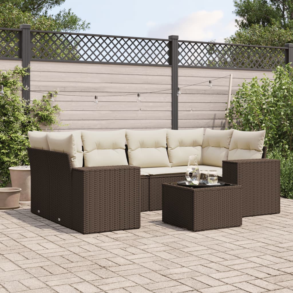 7-tlg. Garten-Sofagarnitur mit Kissen Braun Poly Rattan 7-tlg. Garten-Sofagarnitur mit Kissen Braun Poly Rattan