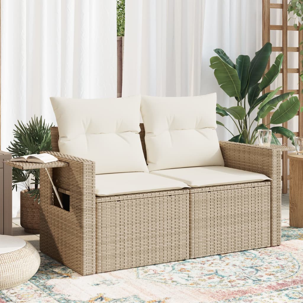 Gartensofa mit Kissen 2-Sitzer Beige Poly Rattan Gartensofa mit Kissen 2-Sitzer Beige Poly Rattan