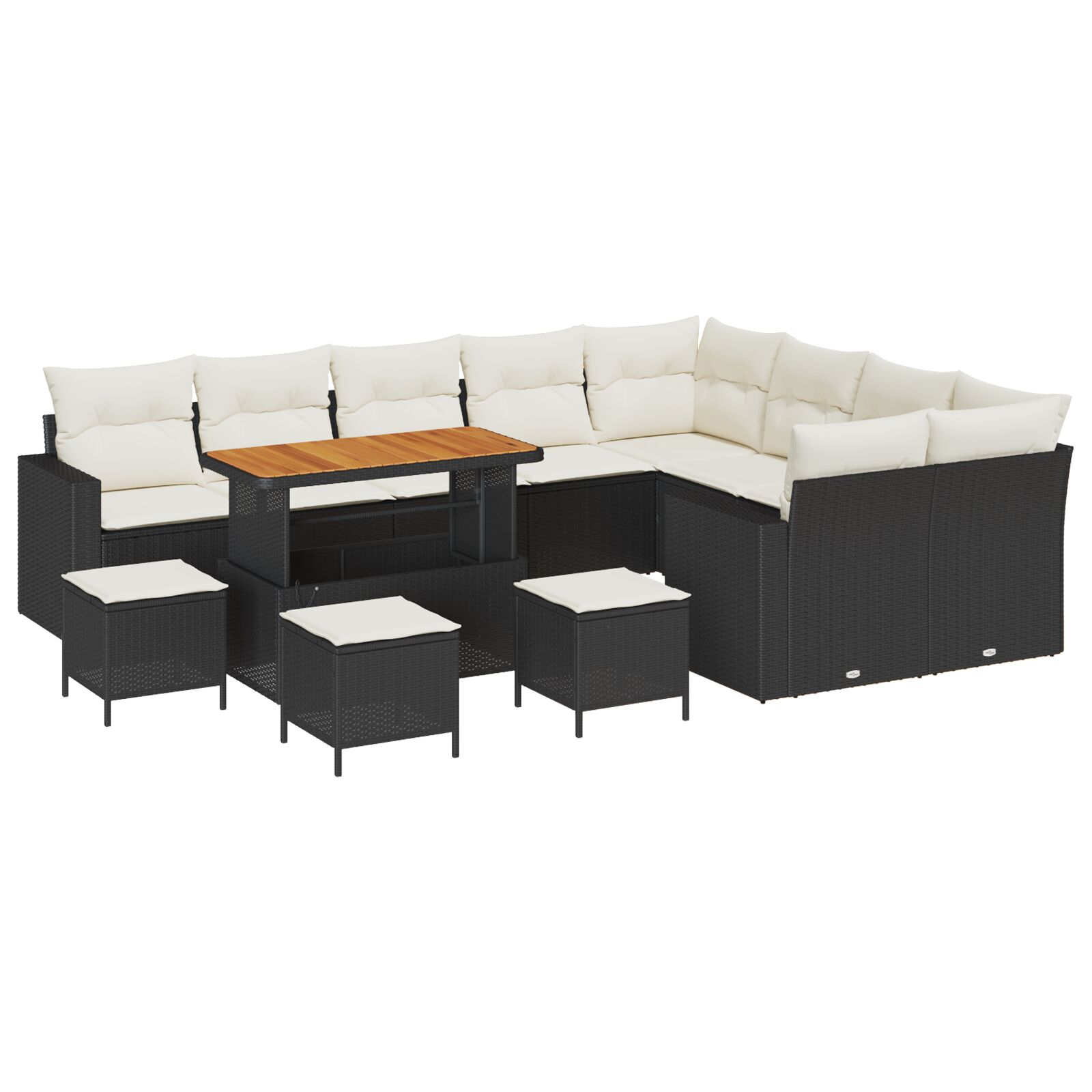 13-teilige Garten Sofa Set mit Kissen Schwarz Poly Rattan Akazie, 4-teilige Garten Essgruppe mit Kissen Schwarz Poly Rattan Akazie 13-teilige Garten Sofa Set mit Kissen Schwarz Poly Rattan Akazie, 4-teilige Garten Essgruppe mit Kissen Schwarz Poly Rattan Akazie