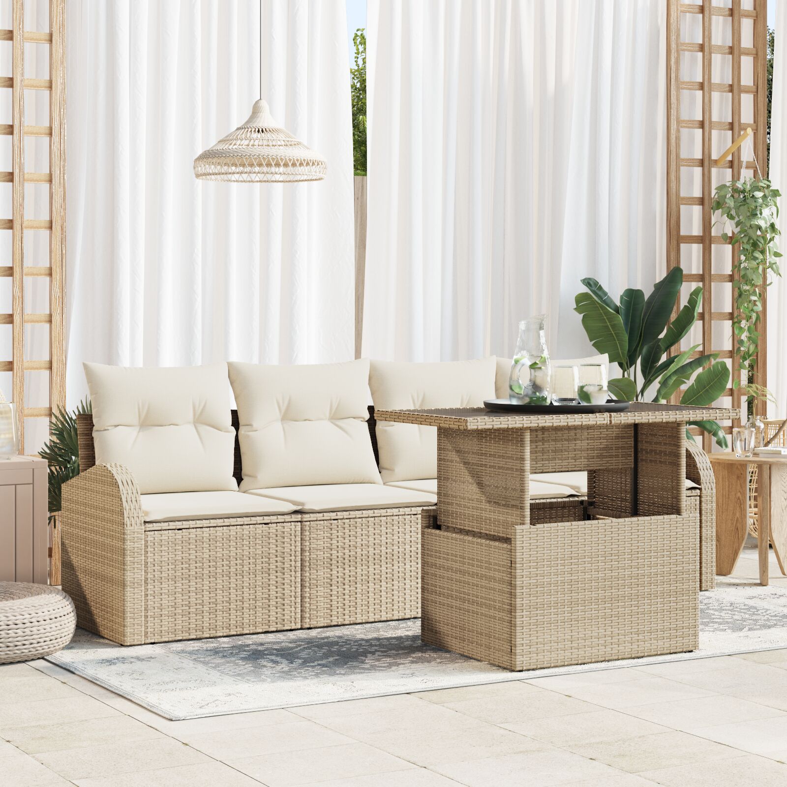 5-teilige Garten Sofagarnitur mit Kissen Beige Poly Rattan 5-teilige Garten Sofagarnitur mit Kissen Beige Poly Rattan