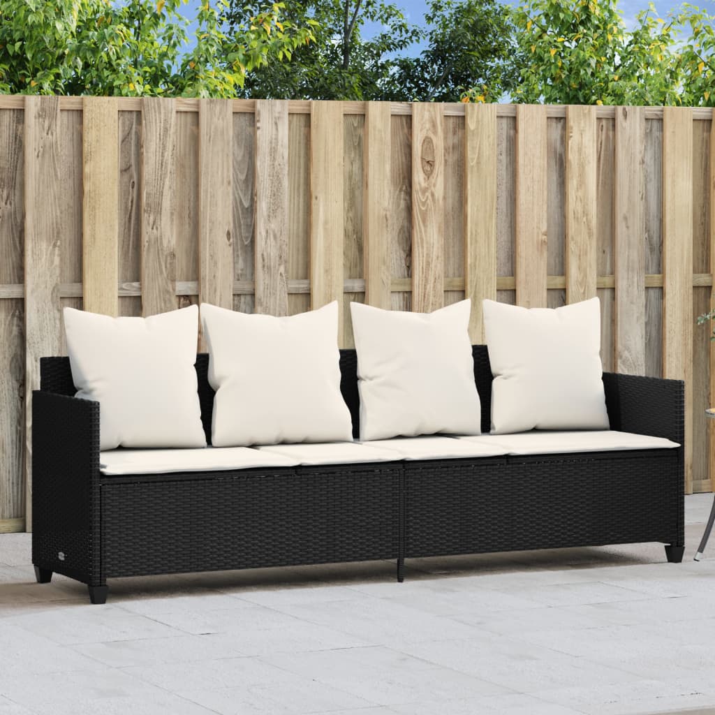 Sonnenliege mit Kissen Schwarz Poly Rattan Sonnenliege mit Kissen Schwarz Poly Rattan