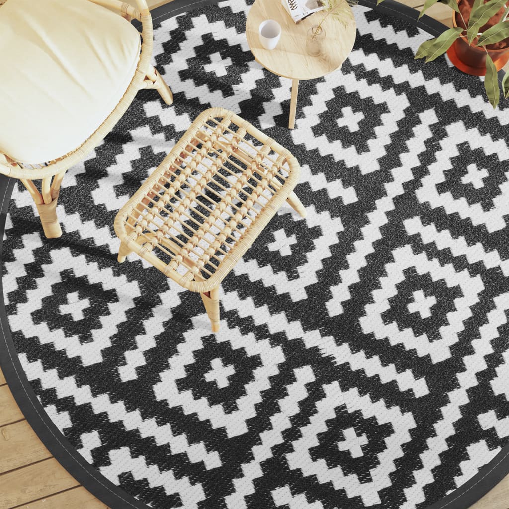 Outdoor-Teppich Weiß und Schwarz Ø200 cm PP
