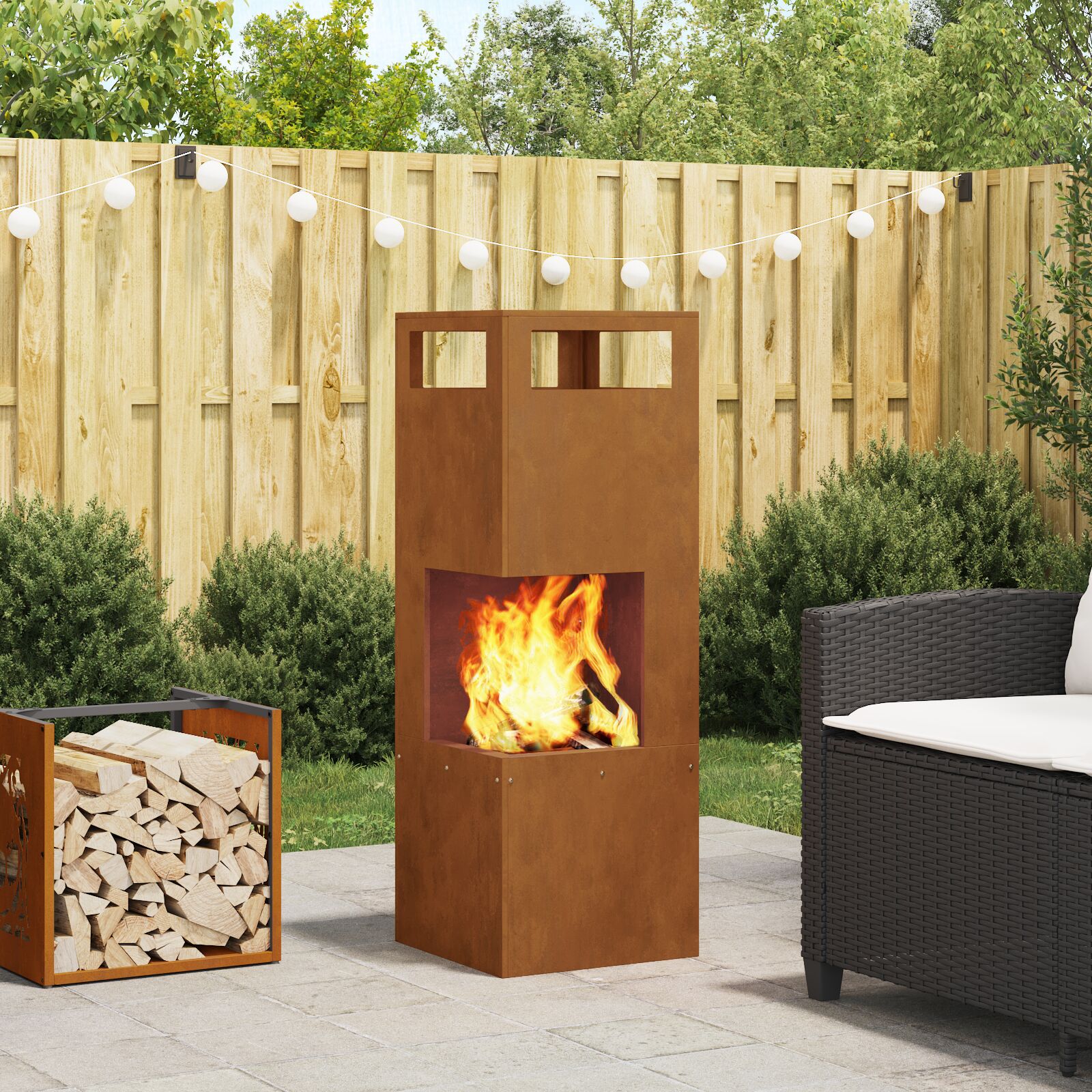 vidaXL Feuerstelle Quadrat 35x35x100 cm Wetterbeständiger Stahl