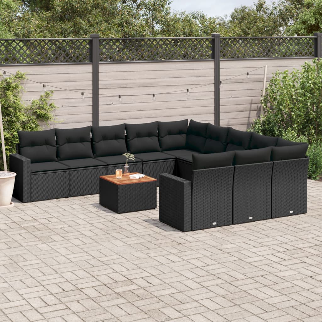 12-tlg. Garten-Sofagarnitur mit Kissen Schwarz Poly Rattan 12-tlg. Garten-Sofagarnitur mit Kissen Schwarz Poly Rattan