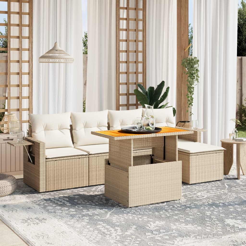 6-tlg. Garten-Sofagarnitur mit Kissen Beige Poly Rattan 6-tlg. Garten-Sofagarnitur mit Kissen Beige Poly Rattan