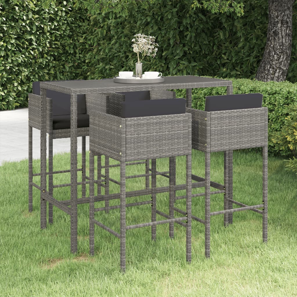 5-tlg. Gartenbar-Set mit Kissen Poly Rattan Grau 5-tlg. Gartenbar-Set mit Kissen Poly Rattan Grau