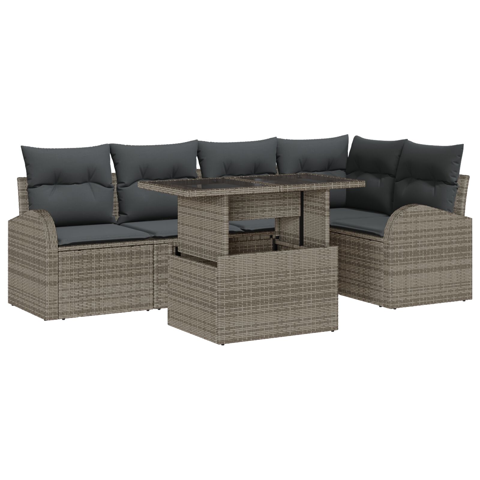 6-teiliges Gartensofa Set mit Kissen Grau Poly Rattan, 2-Sitzer Gartensofa mit Stauraum & Kissen Grau Poly Rattan 6-teiliges Gartensofa Set mit Kissen Grau Poly Rattan, 2-Sitzer Gartensofa mit Stauraum & Kissen Grau Poly Rattan