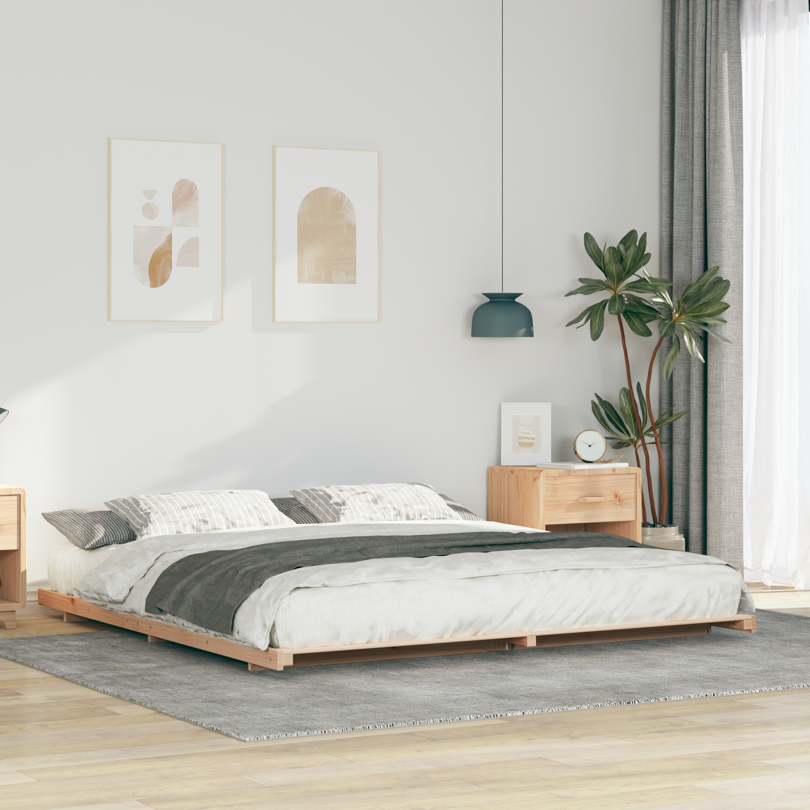 Bodenbettgestell Braun 180 x 200 cm Massivholz Kiefer