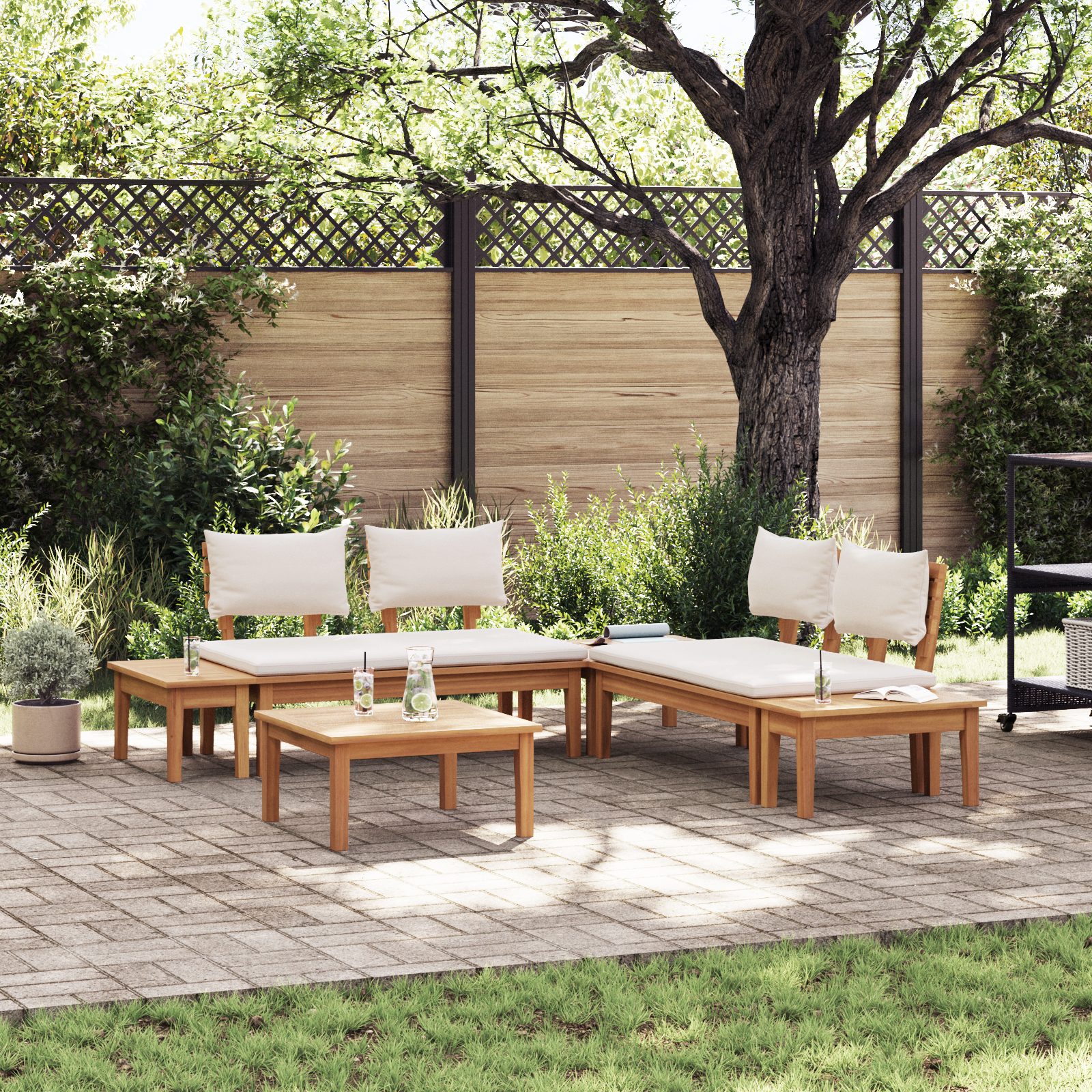 Gartenbänke Set 3 pcs Braun und Creme 2-Sitzer S Massivholz