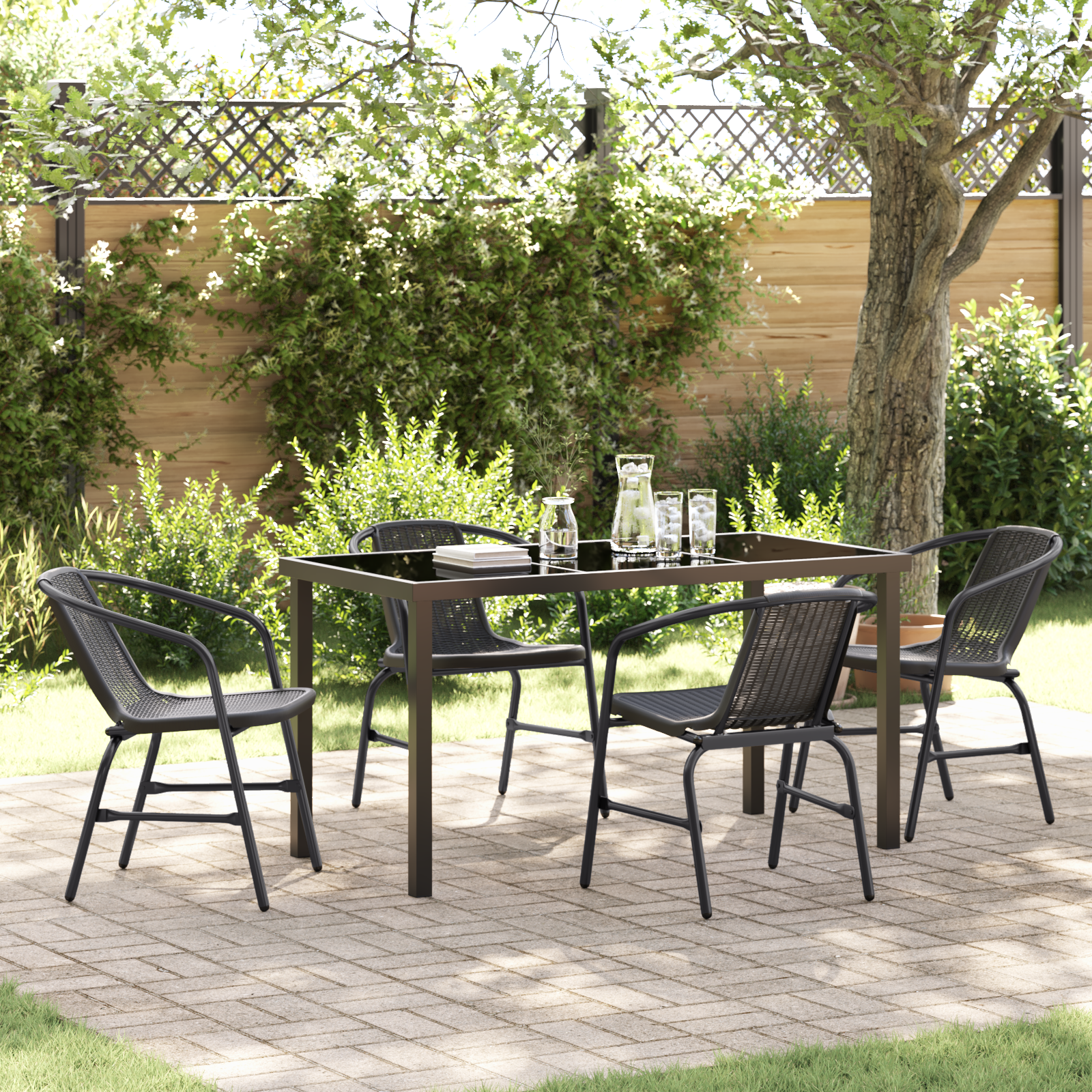 5-teiliges Garten-Ess-Set Schwarzes Poly-Rattan 5-teiliges Garten-Ess-Set Schwarzes Poly-Rattan