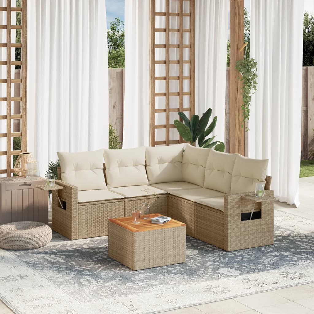 6-tlg. Garten-Sofagarnitur mit Kissen Beige Poly Rattan 6-tlg. Garten-Sofagarnitur mit Kissen Beige Poly Rattan