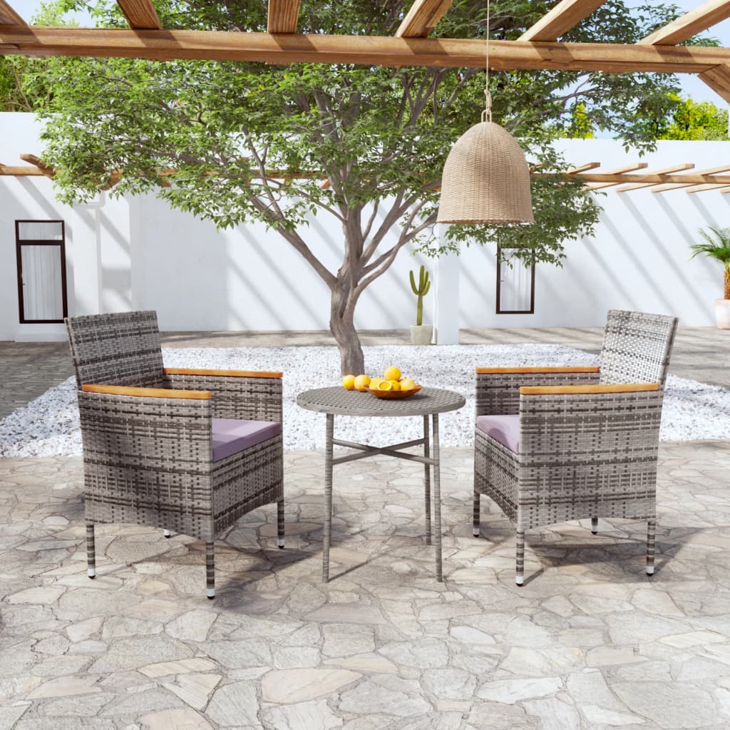 3-tlg. Garten-Essgruppe Poly Rattan Grau 3-tlg. Garten-Essgruppe Poly Rattan Grau