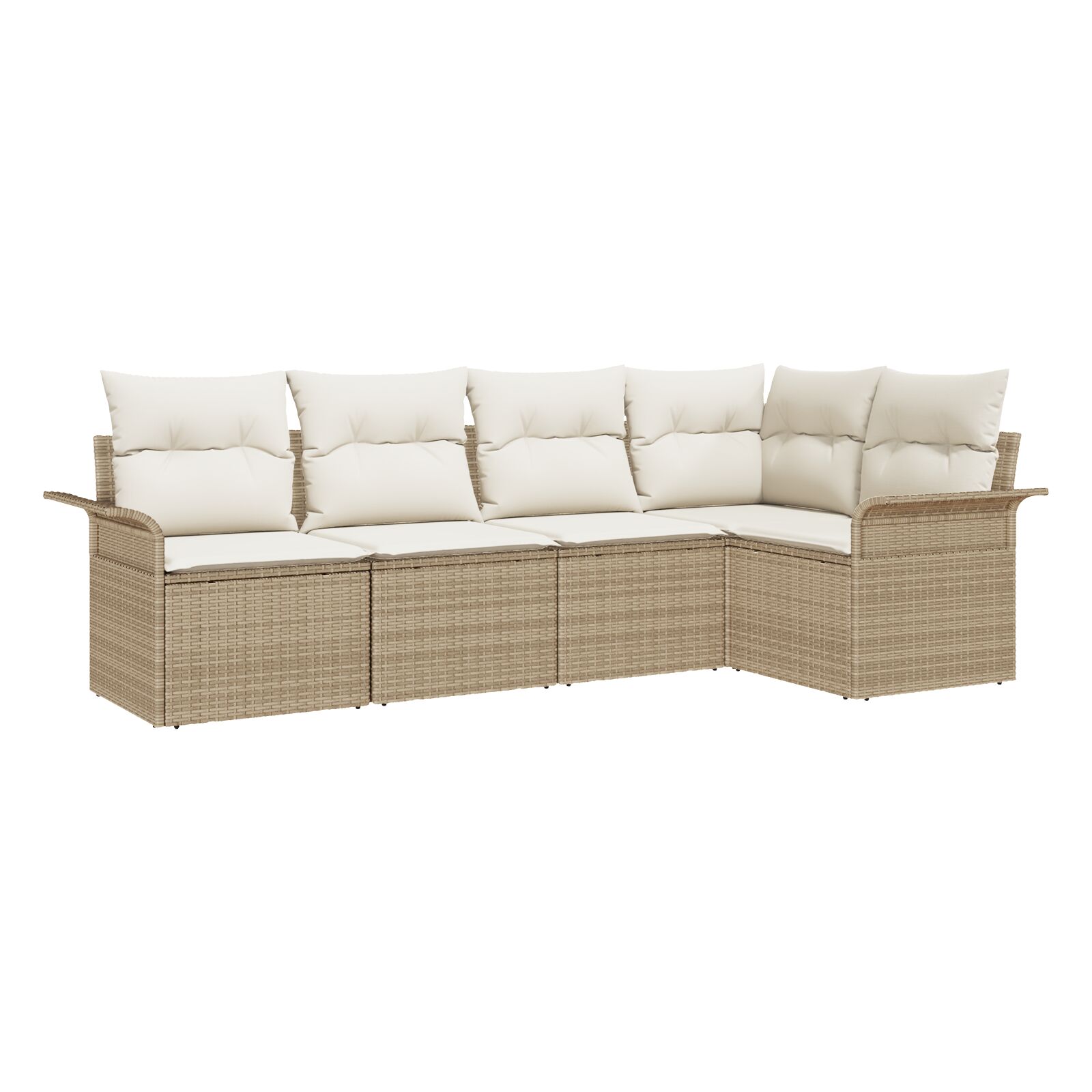 5-teiliges Garten Sofa Set mit Kissen Beige Poly Rattan, 2-Sitzer Garten Sofa mit Stauraum & Kissen Beige Poly Rattan 5-teiliges Garten Sofa Set mit Kissen Beige Poly Rattan, 2-Sitzer Garten Sofa mit Stauraum & Kissen Beige Poly Rattan