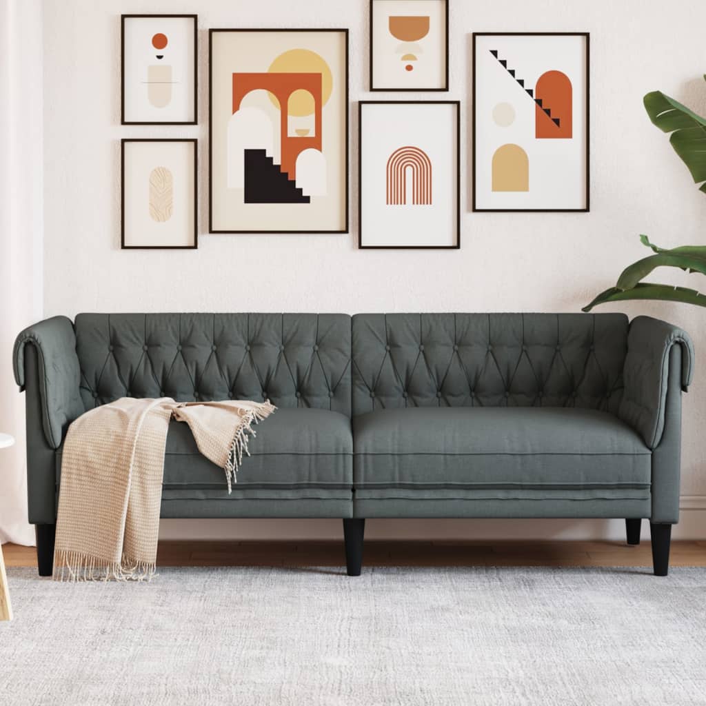 Chesterfield-Sofa 3-Sitzer Dunkelgrau Stoff