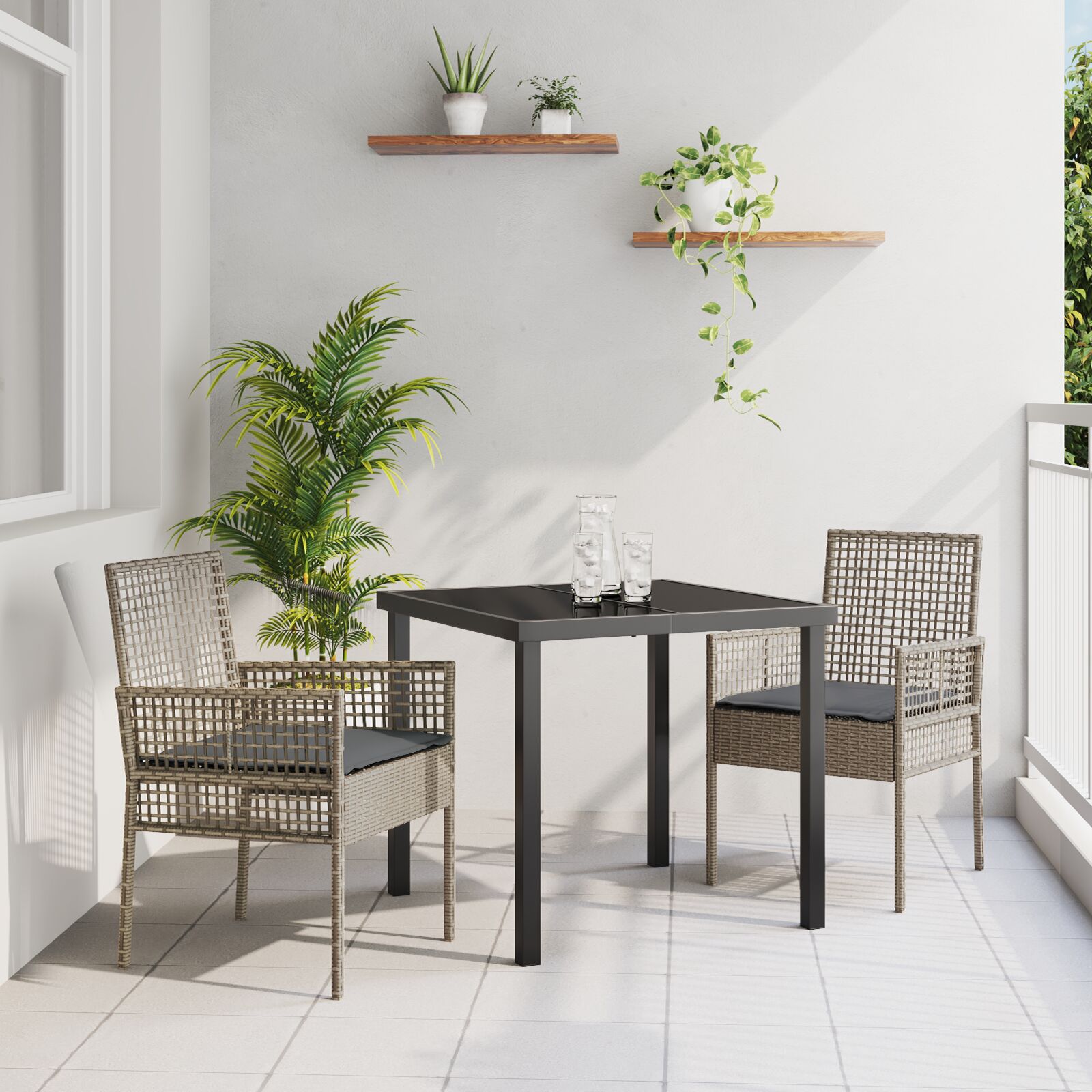 Gartenstühle 2 Stück mit Kissen Grau Poly Rattan Gartenstühle 2 Stück mit Kissen Grau Poly Rattan