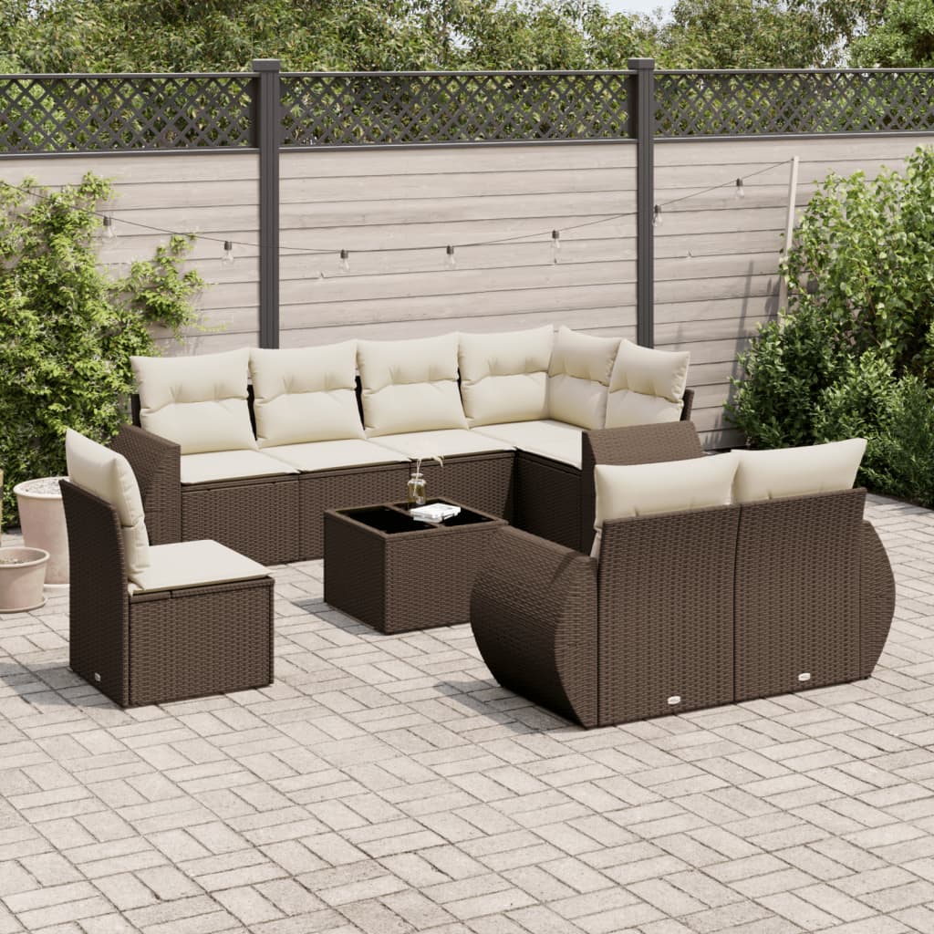 9-tlg. Garten-Sofagarnitur mit Kissen Braun Poly Rattan 9-tlg. Garten-Sofagarnitur mit Kissen Braun Poly Rattan