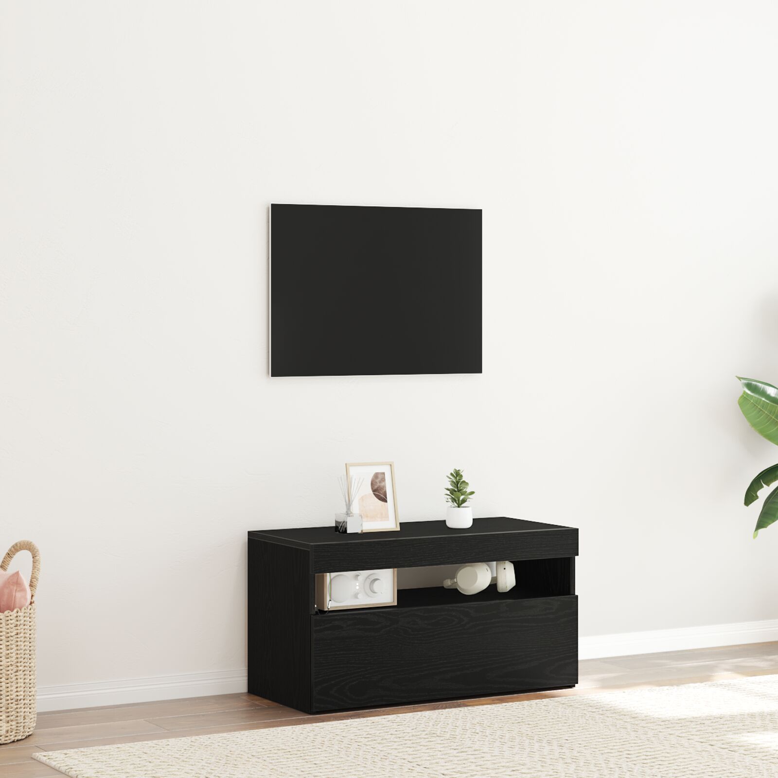 vidaXL TV-Schrank mit LED-Lichtern, Schwarz Eiche, 75x35x40 cm, Holzwerkstoff