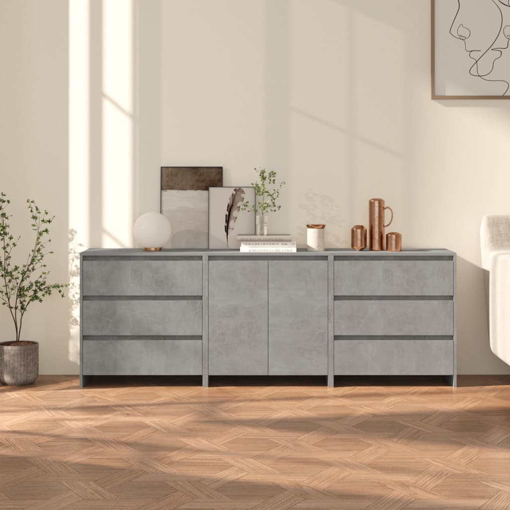 3-tlg. Sideboard Betongrau Holzwerkstoff 3-tlg. Sideboard Betongrau Holzwerkstoff
