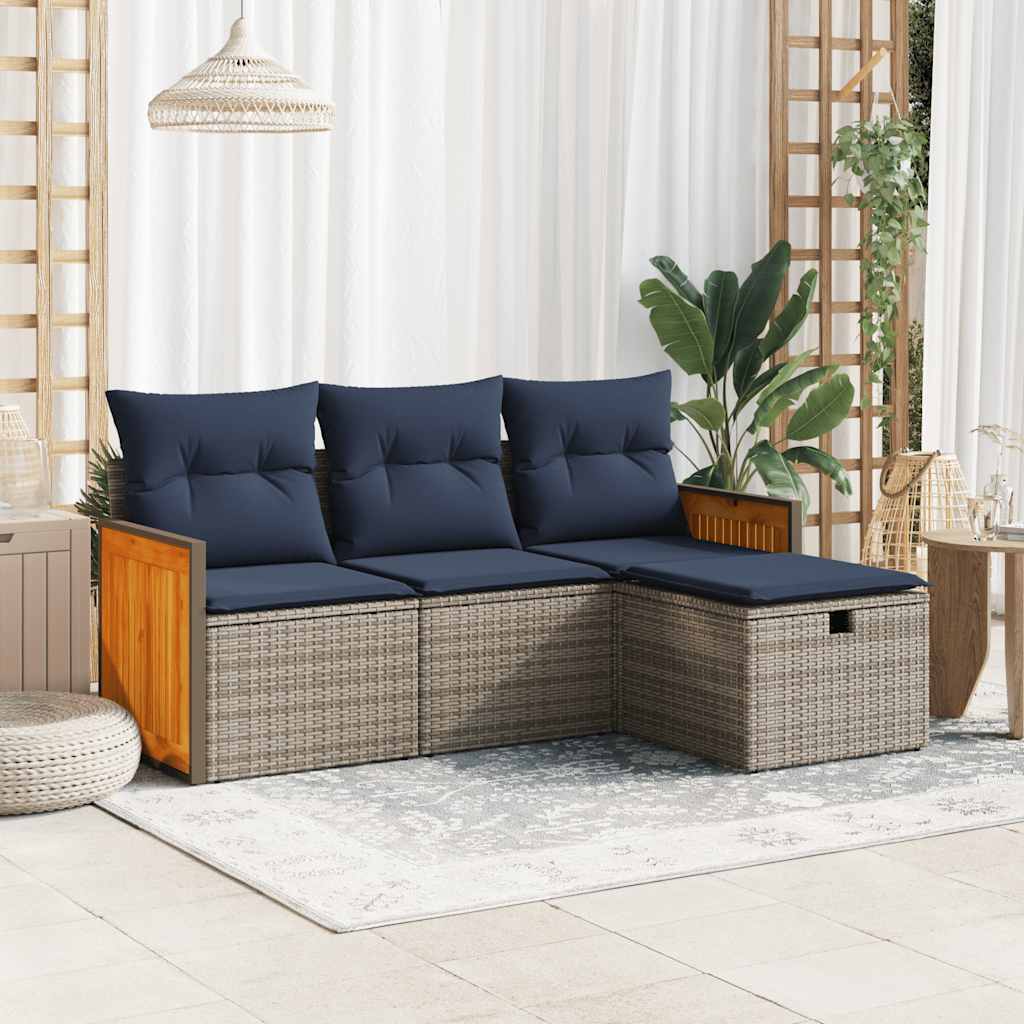4-tlg. Garten-Sofagarnitur mit Kissen Grau Poly Rattan 4-tlg. Garten-Sofagarnitur mit Kissen Grau Poly Rattan