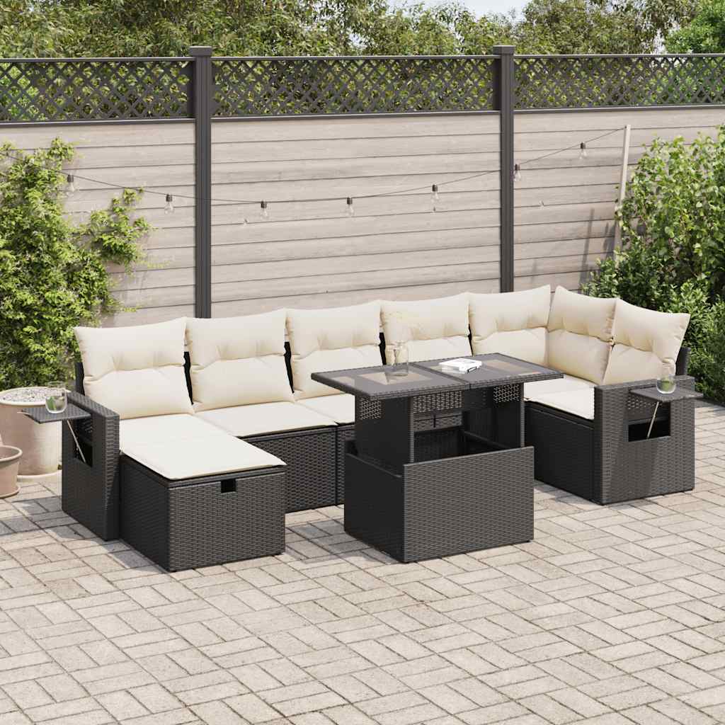 8-tlg. Garten-Sofagarnitur mit Kissen Schwarz Poly Rattan 8-tlg. Garten-Sofagarnitur mit Kissen Schwarz Poly Rattan